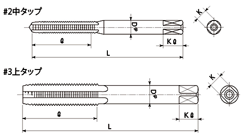 スプリュー 2本組タップ (ミリねじ)の寸法図