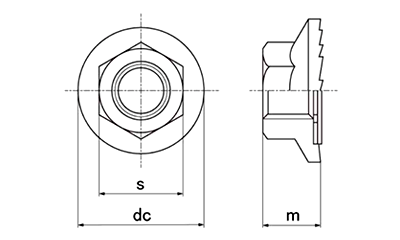 鉄 フランジナット セレート付き (輸入品)の寸法図
