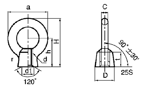 鉄 アイナット (ミリネジ)(輸入品)の寸法図