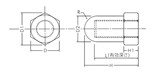 黄銅(ECO) ロングキャップナット(袋ナット)クロームメッキ(SCULPS)の寸法図