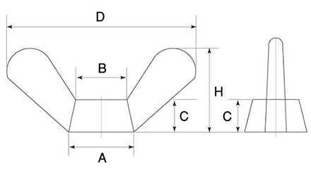 黄銅 冷間 蝶ナット(1種)(ミリネジ)の寸法図