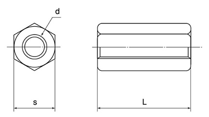 黄銅(ECO) 長ナット(高ナット)(インチ・ウイット)の寸法図