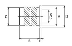 黄銅 ツバ付きキャッチサート(CSH)(熱圧入 冷間圧入共用 後埋め用)(マイクロファスナー)(鉛レス材)の寸法図