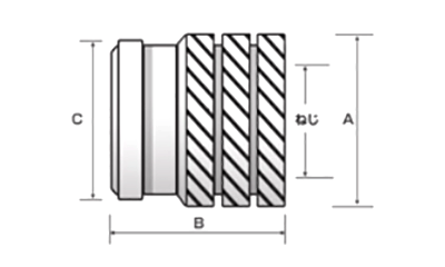 黄銅 ナイフロック KL (冷間圧入 後埋め用インサートナット)(マイクロファスナー)(カドミレス)の寸法図