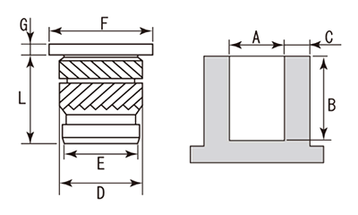 黄銅 ボーセイキャプティブ Cロック (HCLタイプ)フランジ付の寸法図