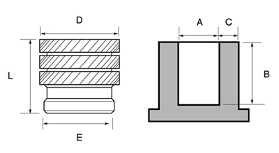 黄銅 インサートナット Cロック CLH71タイプ (加圧式)(ボーセイ)(ROHS2)の寸法図
