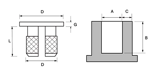 黄銅 インサートナット Cロック CLH82タイプ (加圧 打込み式)(ボーセイ)(ROHS2)の寸法図