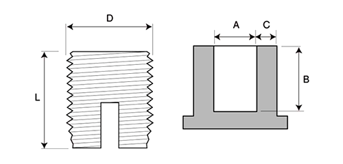 黄銅 インサートナット Cロック CLH91タイプ (タッピング式)(ボーセイ)(ROHS2)の寸法図