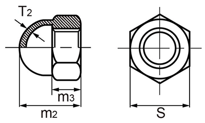 ステンレス 袋ナット ユニファイ(UNC 並目)(3形 2種)の寸法図