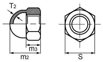 ステンレス 袋ナット(UNFユニファイ細目ねじ)(3形 2種)の寸法図