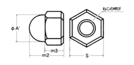 ステンレス JOY袋 ナット (樹脂/金属ナット一体成型品・緩み止め機能付き)(丸エム製作所)の寸法図