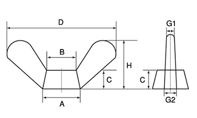 ステンレス 鍛造蝶ナット(1種)(ミリネジ)の寸法図