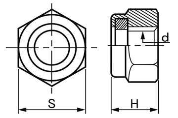 ステンレス ナイロンナット(1種)(高型) (国産品)の寸法図