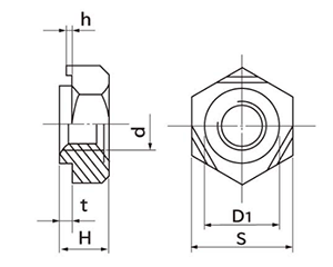 ステンレス 六角ウエルドナット(溶接) DIN規格(パイロット付き)の寸法図