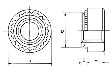 ステンレス NCナット(エヌシーナット)の寸法図