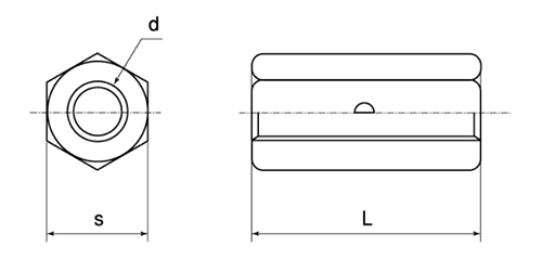 ステンレス 高ナット(ミリネジ)(センターポンチ・ストッパー付)の寸法図