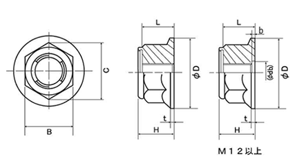 ステンレス E-ロックナット (平径大)(フランジナットタイプ)の寸法図