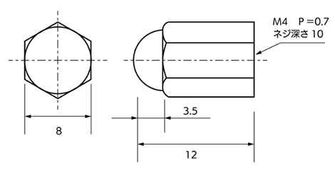 ステンレス 高袋ナット(化粧ロングキャップナット)の寸法図