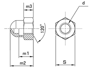 ステンレス 袋ナット(2形 2種)(輸入品)の寸法図
