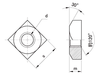 ステンレス 四角ナット (ホーマー品)(輸入品)の寸法図
