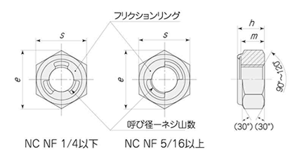 鋼 S45C(H)(焼入れ) Uナット(UNFユニファイ 細目ねじ)の寸法図