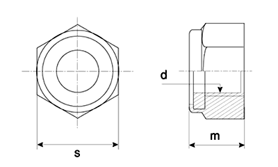 鉄 S45C ナイロンナット(細目)の寸法図
