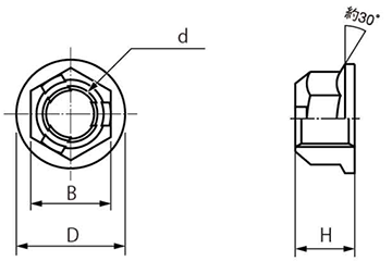 鋼 8T タフロック フランジナット(細目)(M10 p=1.25)の寸法図