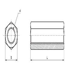 鋼 S45C(H)(焼入れ) 小形高ナット (インチ・ウイット)の寸法図