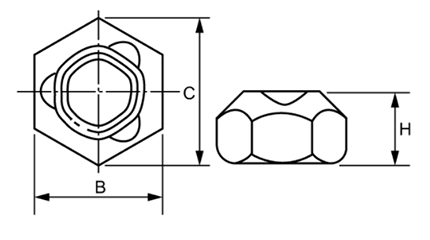 鋼 S45C(H) 六角センターロックナットの寸法図