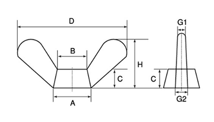 チタン 鍛造蝶ナット(1種)の寸法図