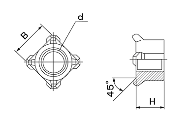 チタン製 四角ウエルドナット(溶接) 1D形(パイロット無し)の寸法図