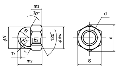 ステンレス SUS316 袋ナット(輸入品)の寸法図