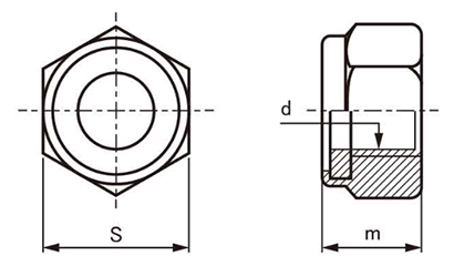 ステンレス SUS316L ナイロンナット(2種)の寸法図