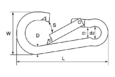 水本機械 ステンレス スナップフック B型の寸法図