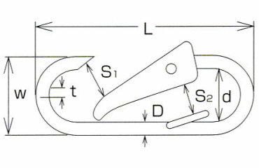 水本機械 ステンレス スナップフック C型の寸法図