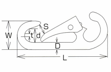 水本機械 ステンレス スナップフック D型(オープンタイプ)の寸法図
