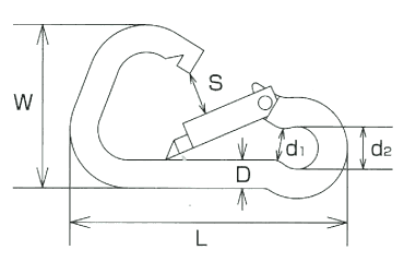 水本機械 ステンレス スナップフックBD型の寸法図