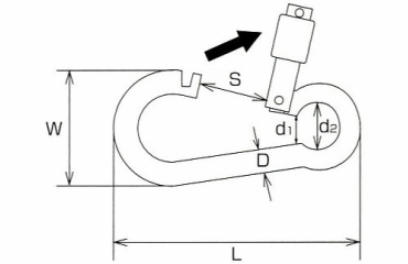 水本機械 ステンレス オープンフック B型の寸法図