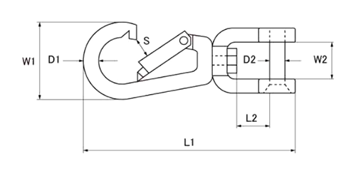 水本機械 ステンレス スナップフックシャックル(BB)の寸法図