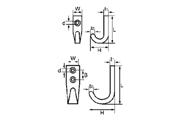 ミズモト品 ステンレス エレガンスフック B型(シルバー)の寸法図