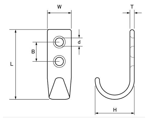 水本機械 ステンレス コートフック (CHE)の寸法図