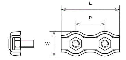 水本機械 ステンレス ダブルワイヤークリップ (DWC)の寸法図
