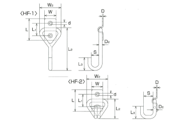 水本機械 ステンレス ハンガーユニットHF型の寸法図