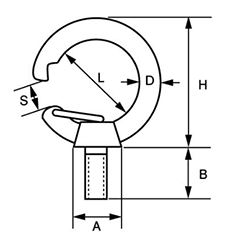 水本機械 ステンレス フックアイボルト(ミリネジ)の寸法図