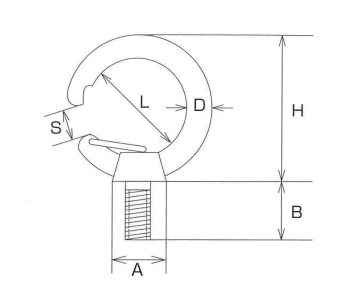 水本機械 ステンレス フックアイボルト(インチ・ウイット)の寸法図