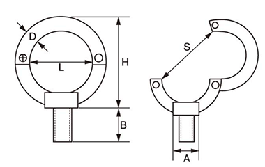 水本機械 ステンレス オープンアイボルト(ミリネジ)の寸法図