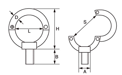 水本機械 ステンレス オープンアイボルト(インチ・ウイット)の寸法図