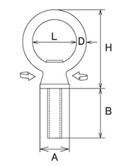 水本機械 ステンレス 回転アイボルト(インチ・ウイット)の寸法図