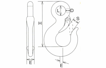 水本機械 ステンレス 重量フック(鍛造製) ハズレ止め付の寸法図