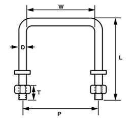 水本機械 ステンレス コの字ボルト(角パイプ用)(ミリネジ)の寸法図